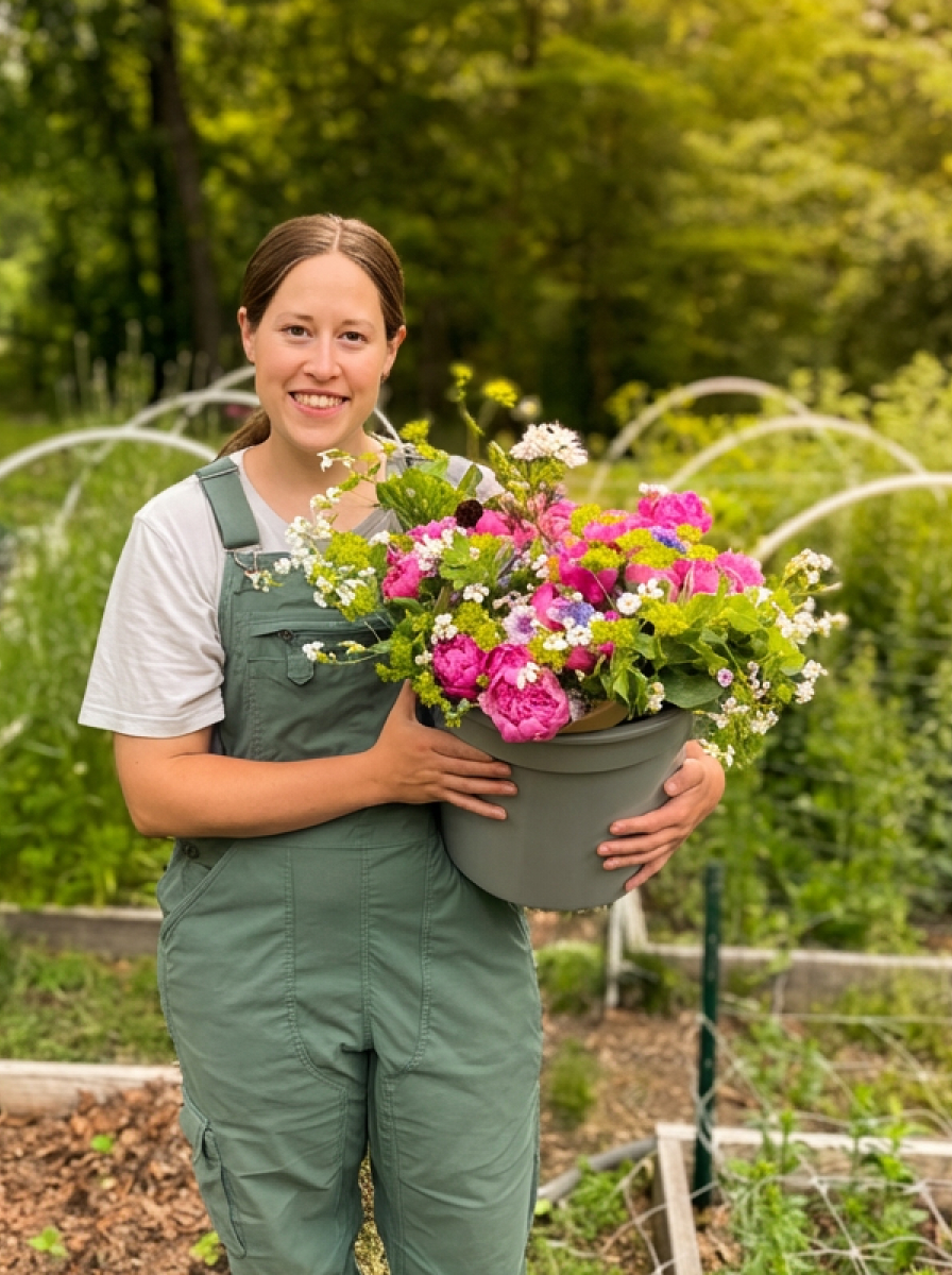 Hands holding freshly cut stems